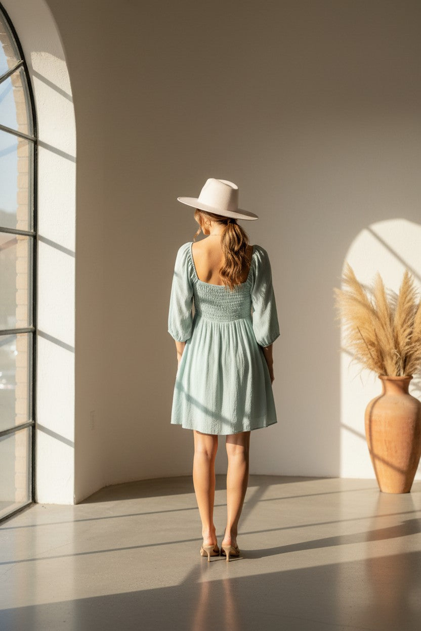 Sage Mist Tiered Tunic Dress