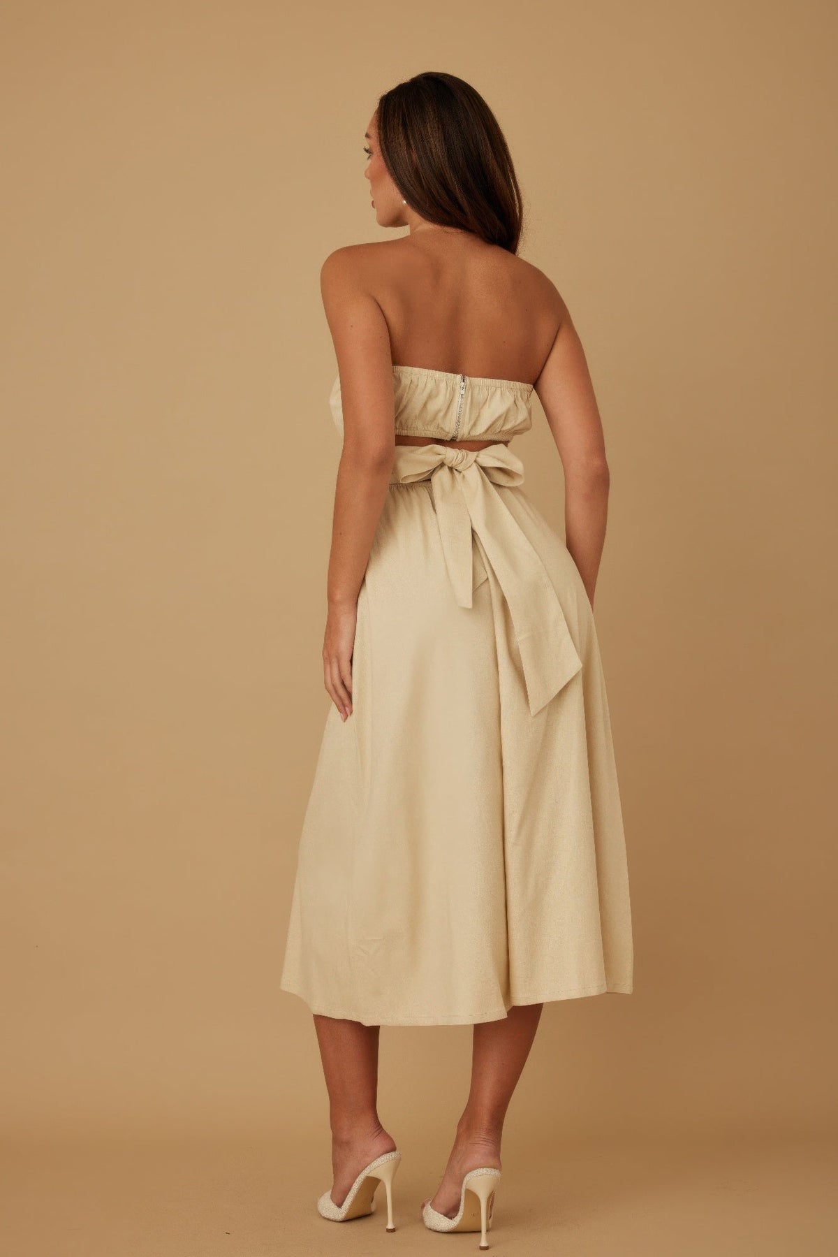 Linen Flower Pattern Strapless Dress