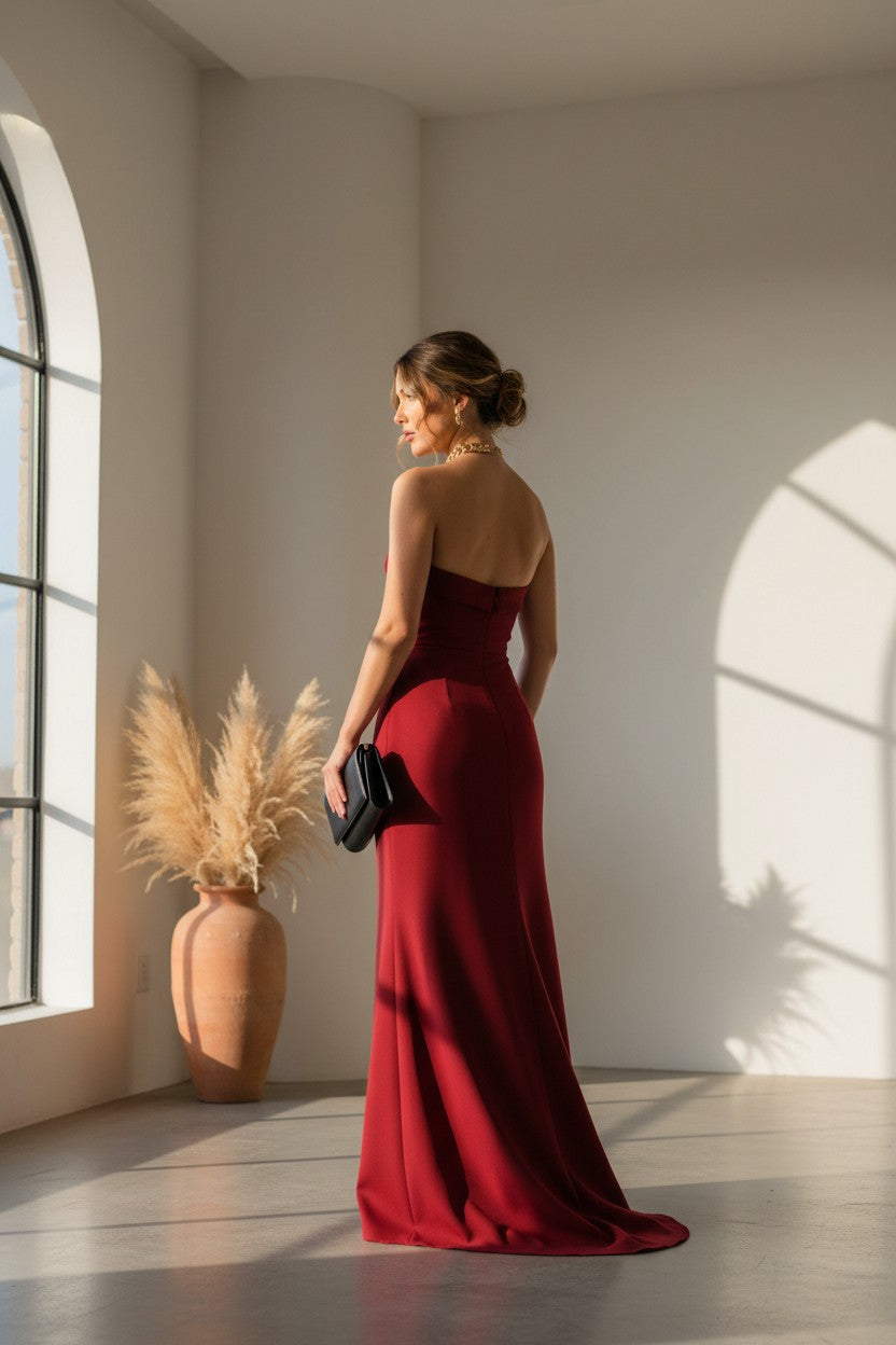 Crimson Allure Front-Slit Maxi