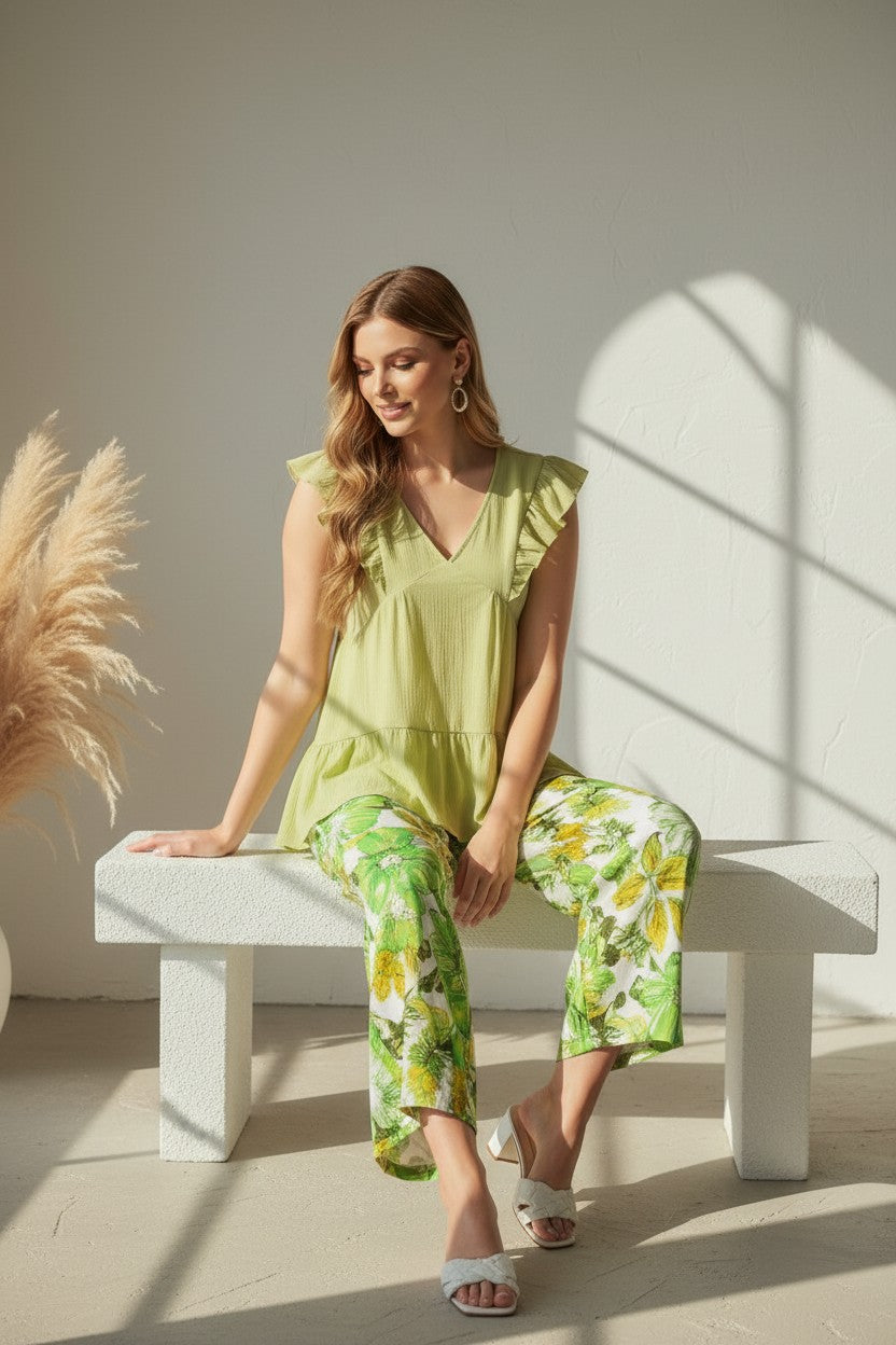 Mediterranean Mist Scallop Palazzo Pants