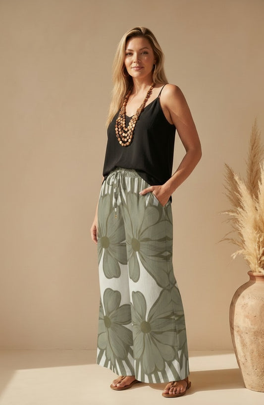 Leaf Palazzo Pants Green