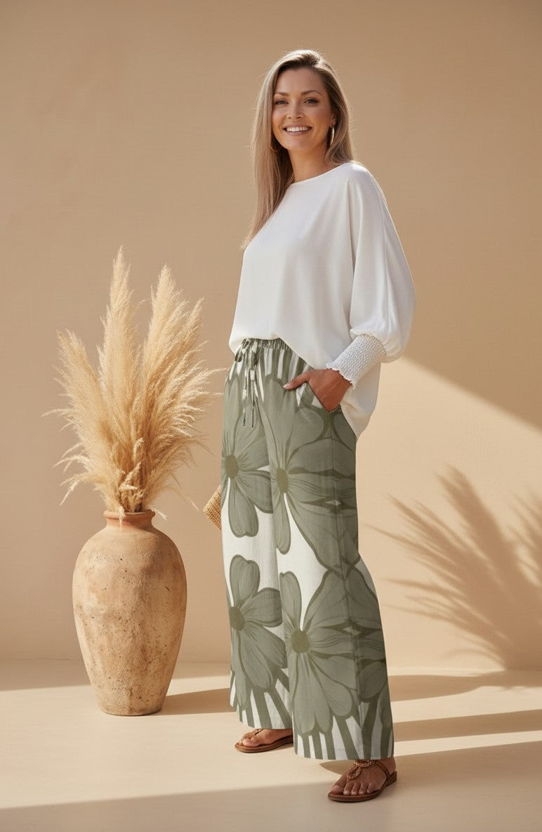 Leaf Palazzo Pants Green