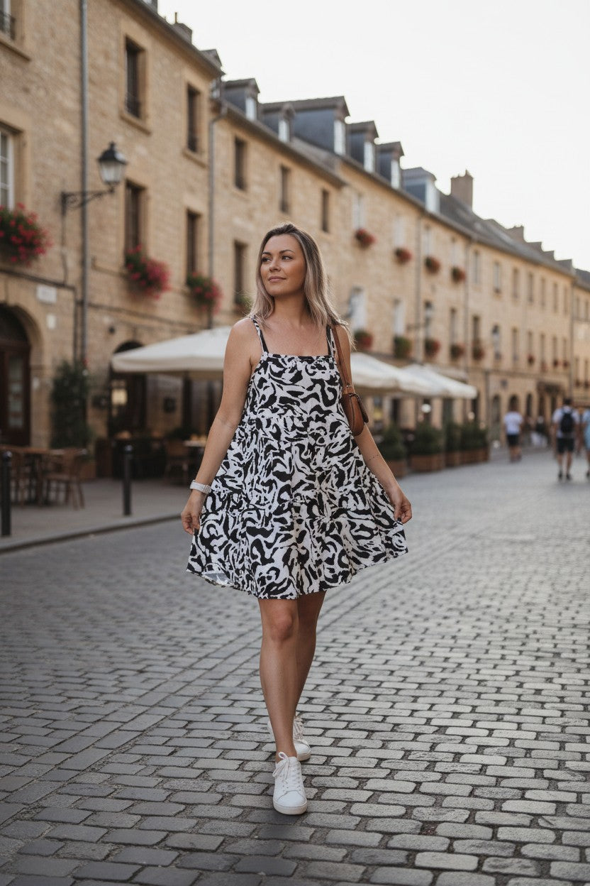 Multi-Print Tiered Mini Dress