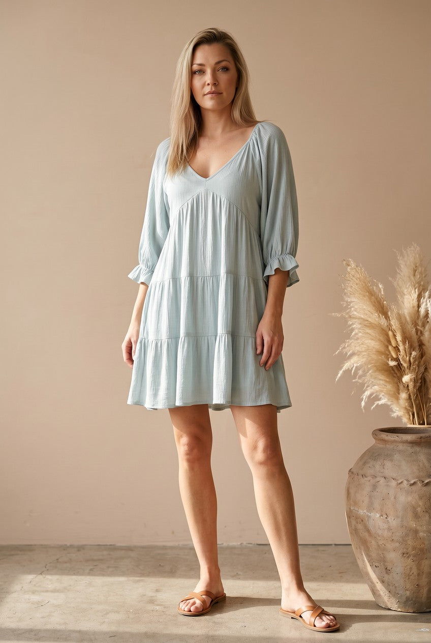 Sage Mist Tiered Tunic Dress