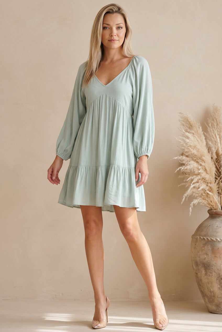 Sage Mist Tiered Tunic Dress