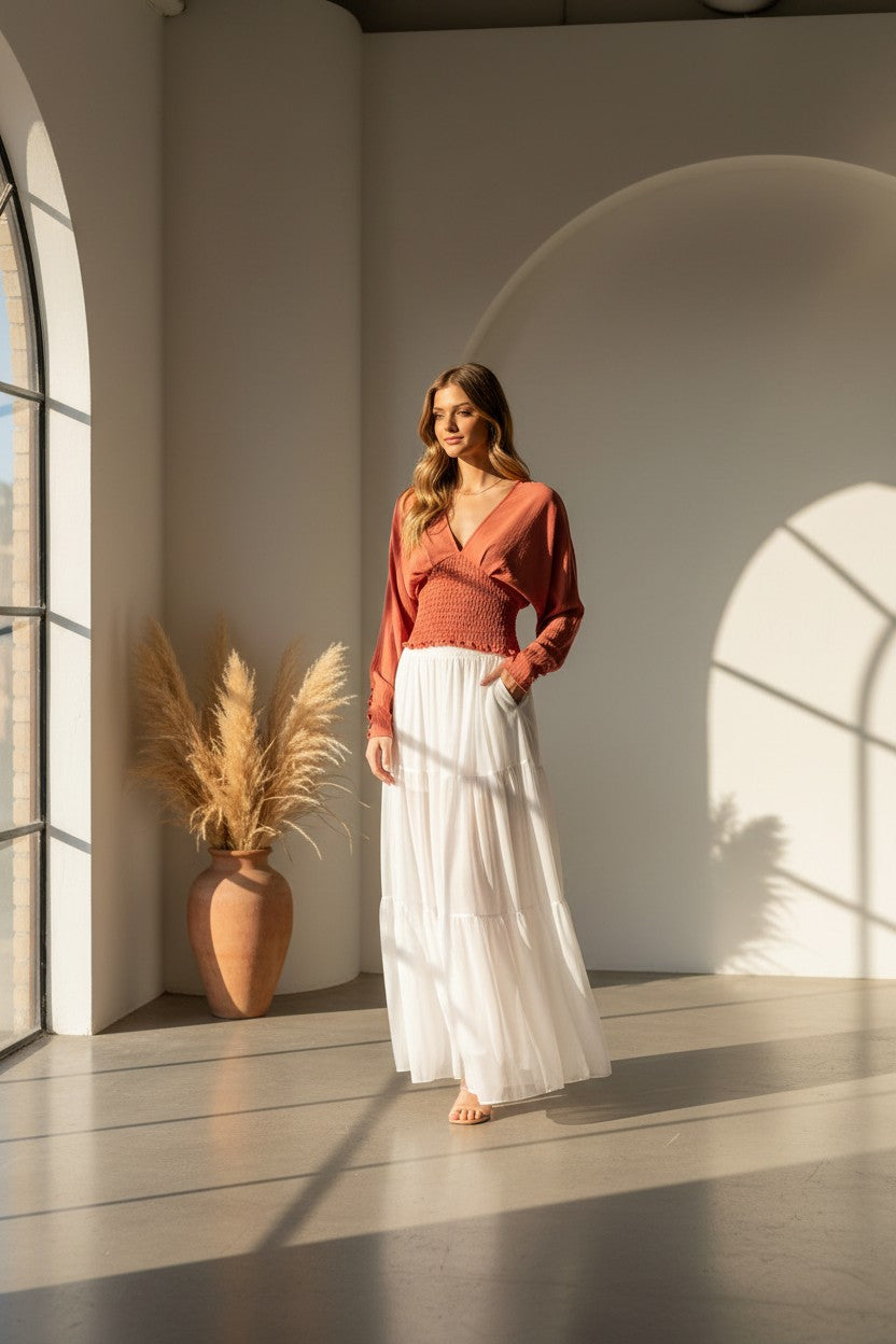 Coastal Breeze Ruched V-Neck Top