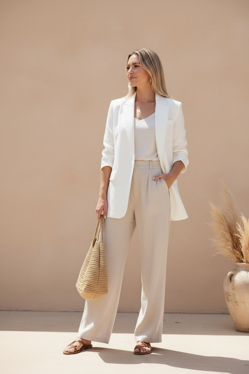 Monaco Open-Front Linen Blend Blazer