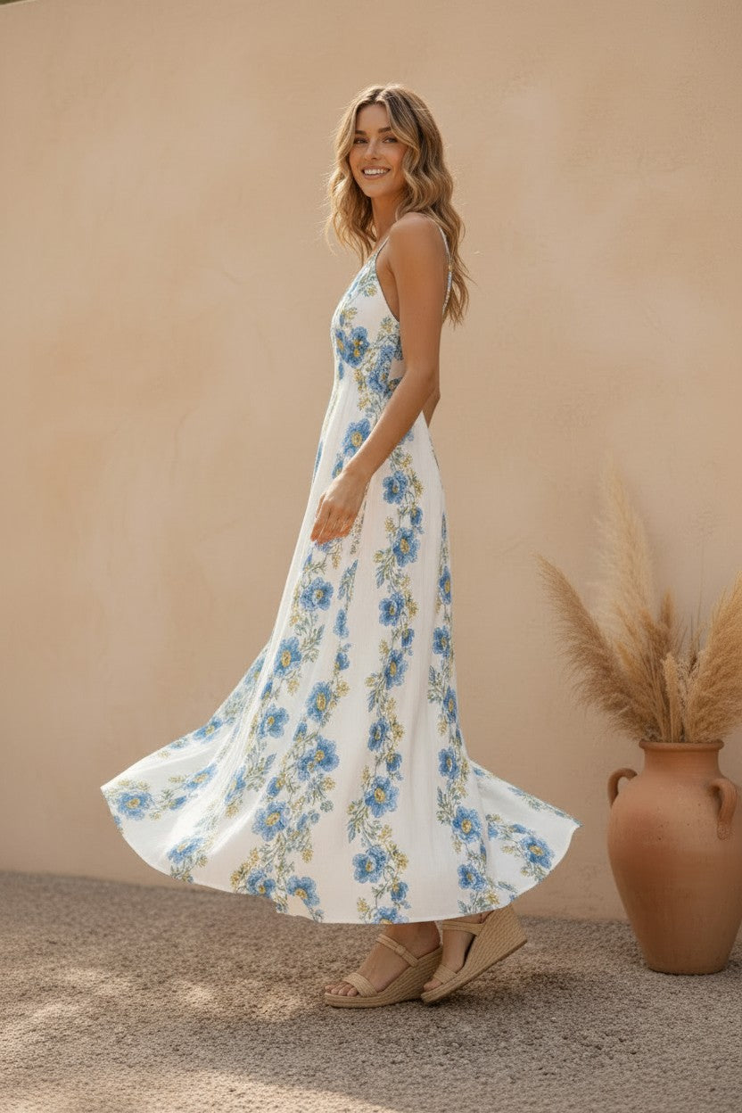 Catalina Floral Tie-Back Maxi Dress