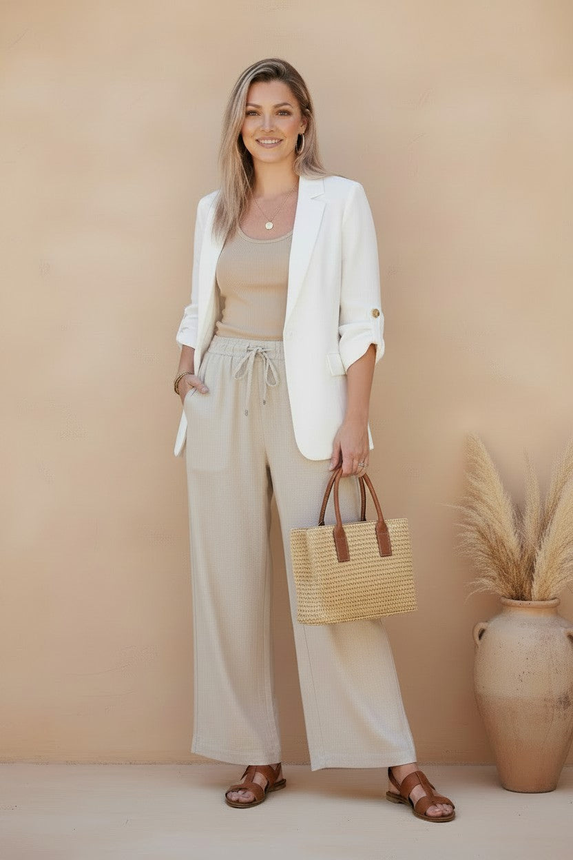 Monaco Open-Front Linen Blend Blazer