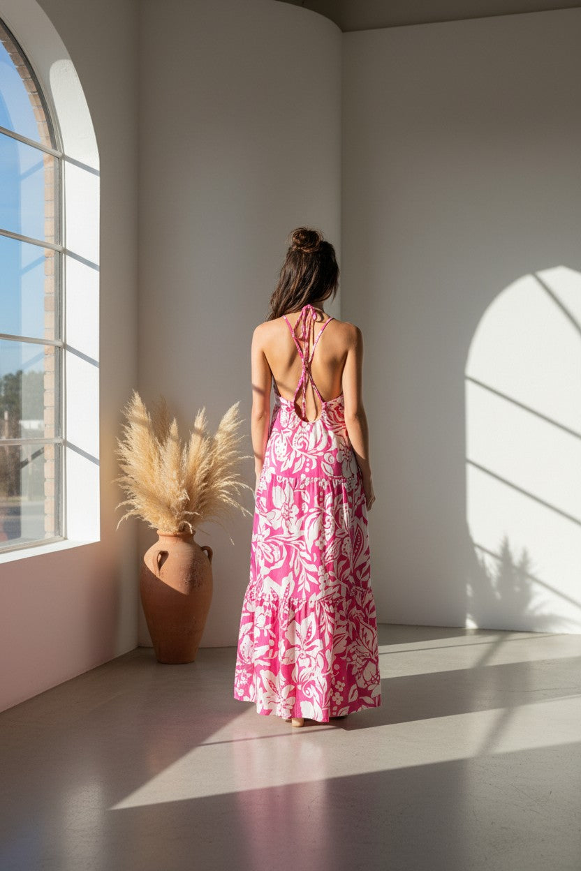Magenta Bloom Open-Back Maxi