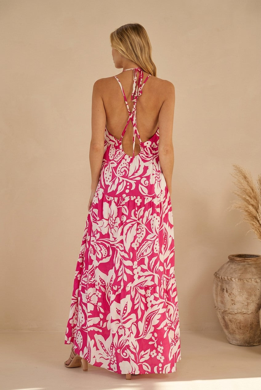 Magenta Bloom Open-Back Maxi