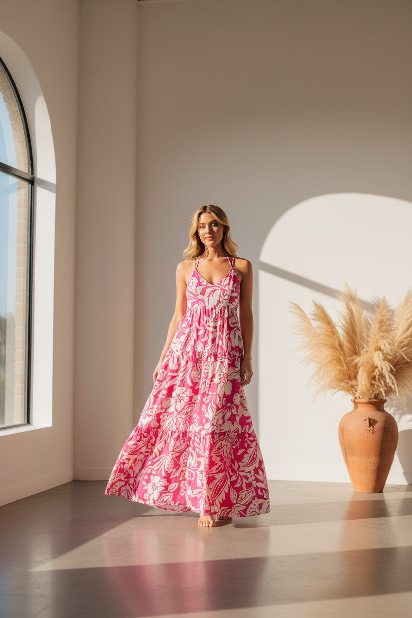 Magenta Bloom Open-Back Maxi