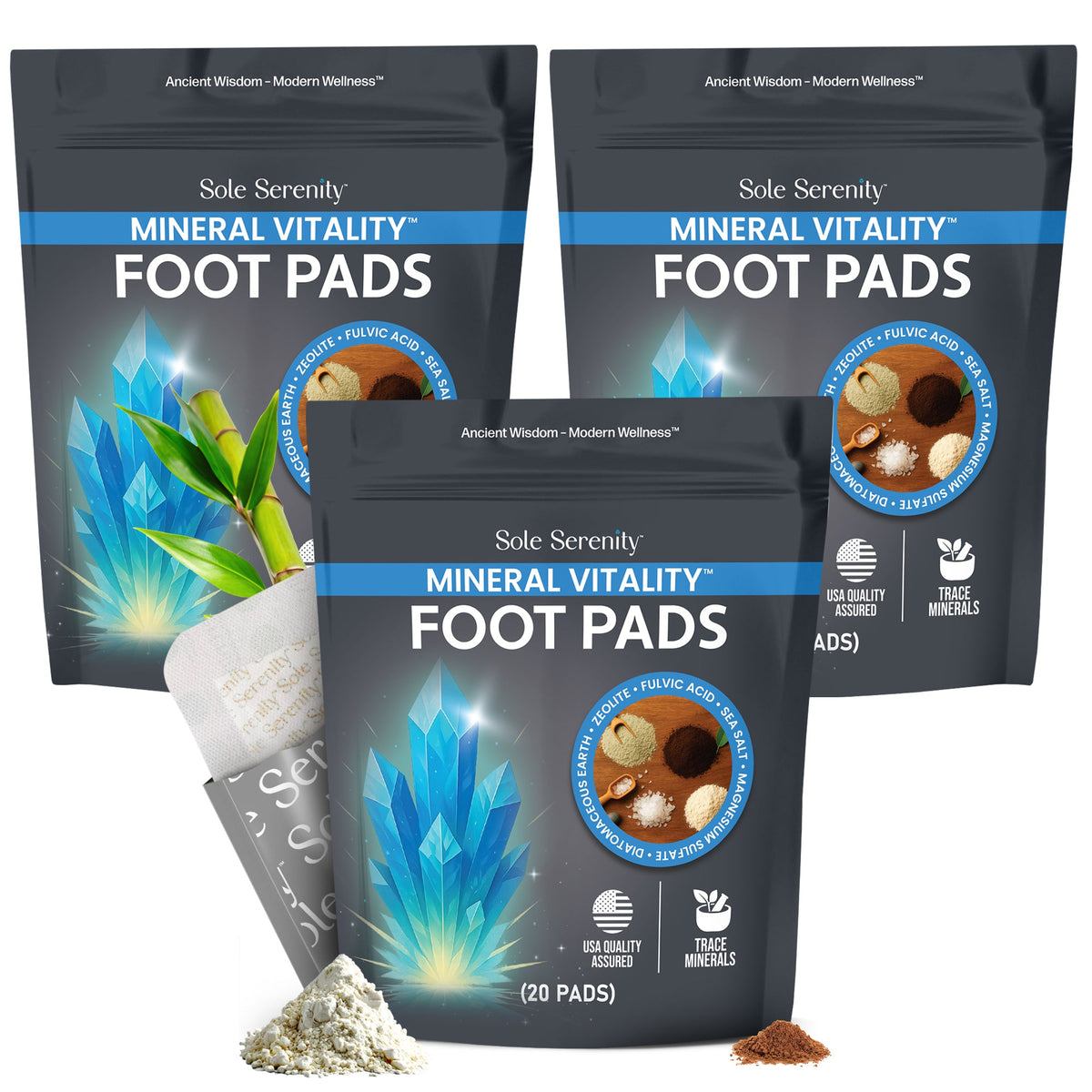 Mineral Vitality Detox Foot Pads with Fulvic Acid, Sea Salt, Magnesium