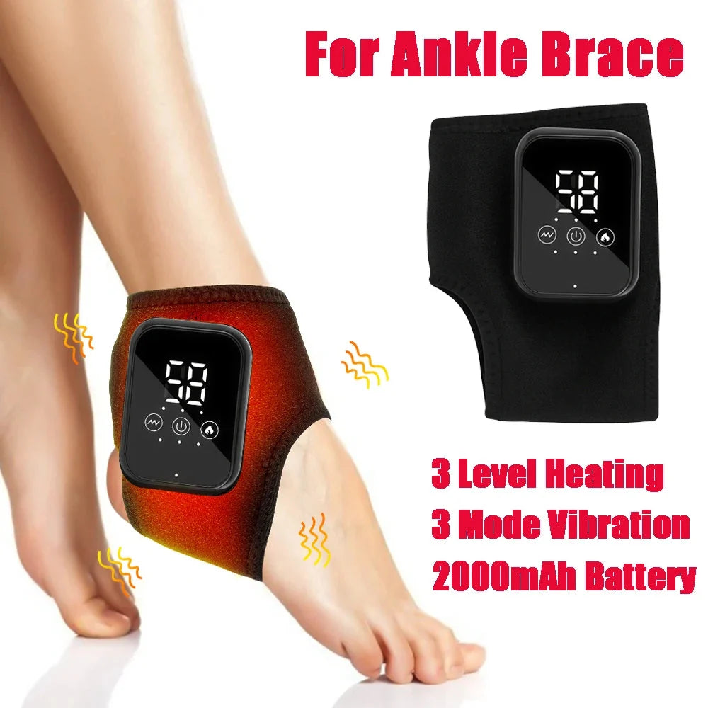 🦶 Electric Ankle Brace – Adjustable Hot Compress & Vibration Massage Support