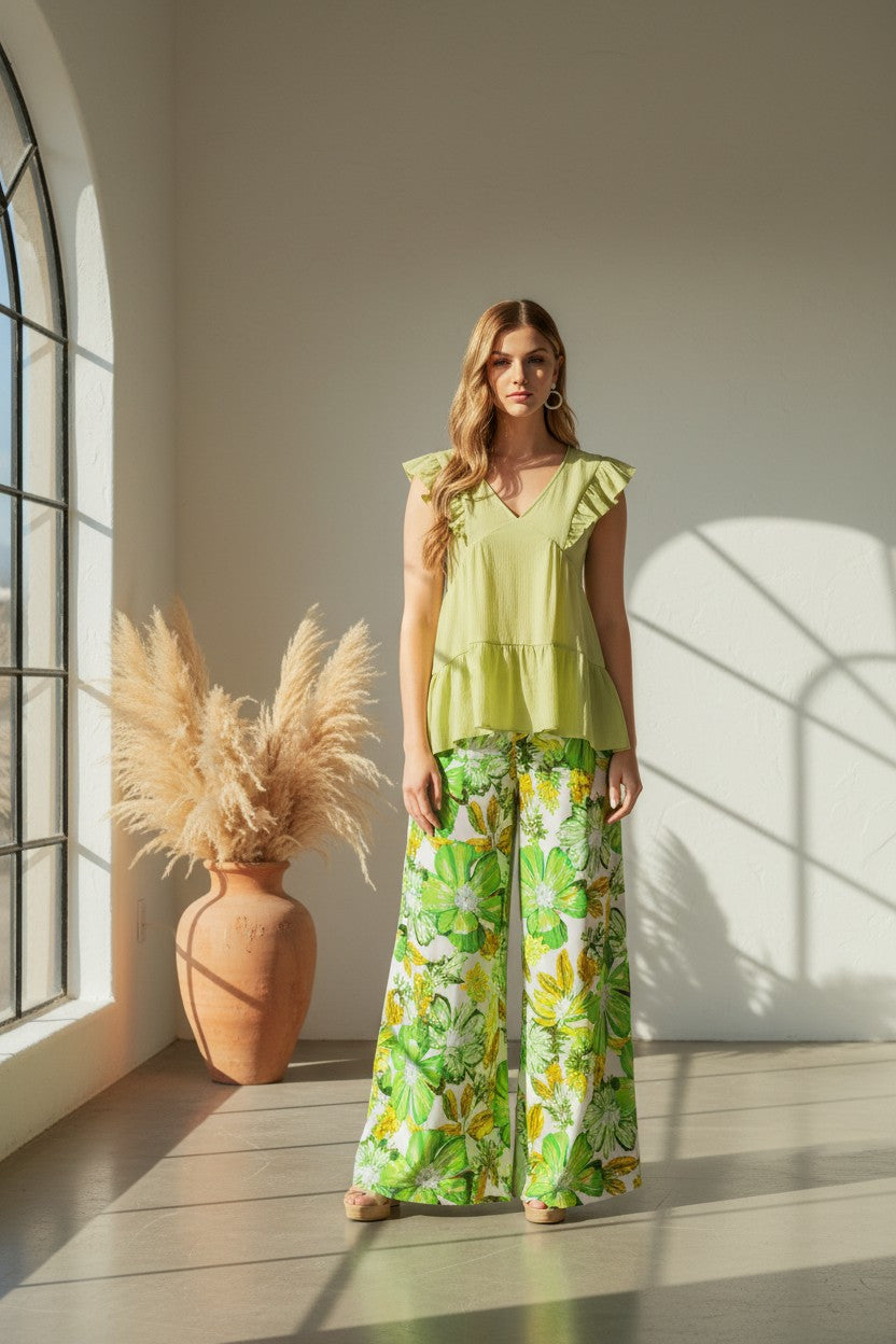 Mediterranean Mist Scallop Palazzo Pants