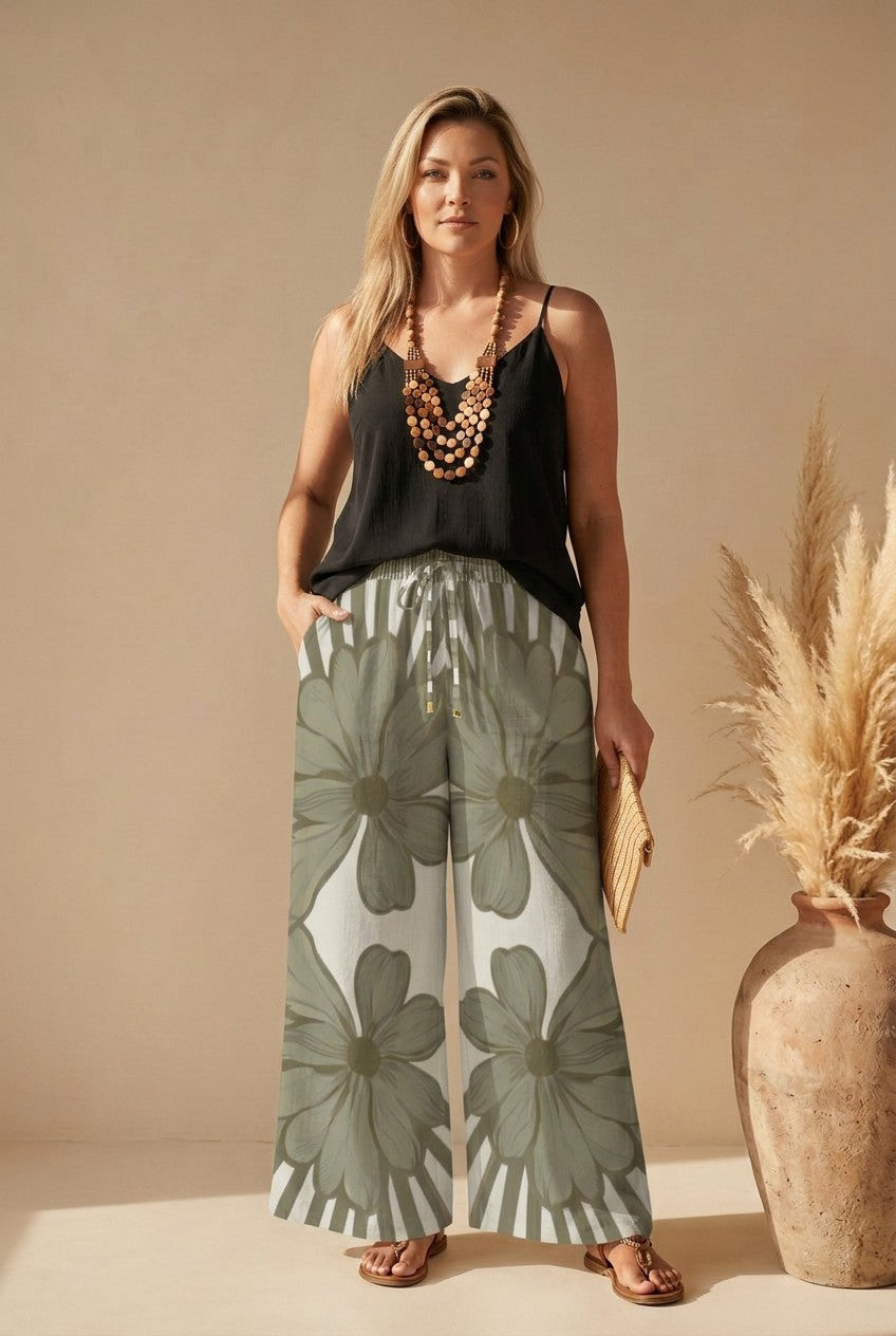 Leaf Palazzo Pants Green