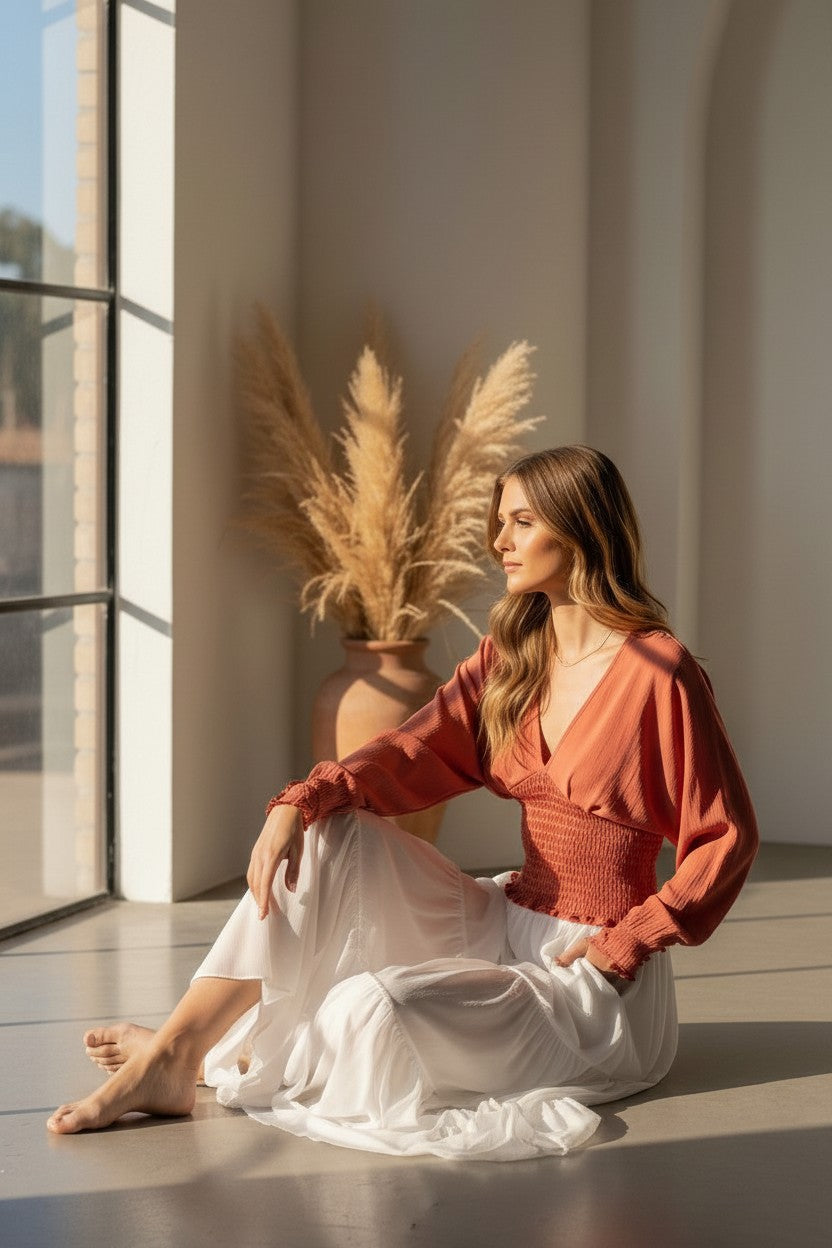 Coastal Breeze Ruched V-Neck Top