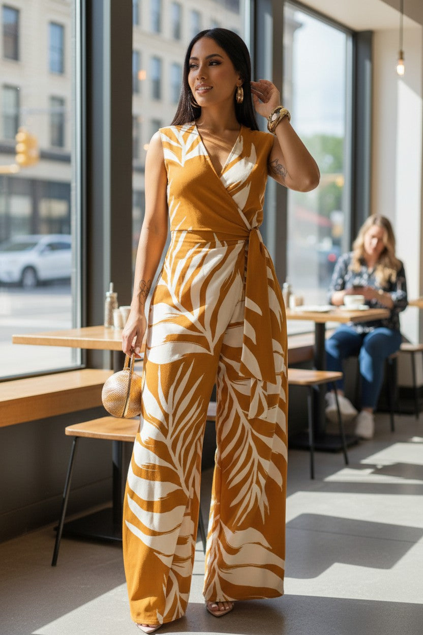 Amber Palm Surplice Jumpsuit