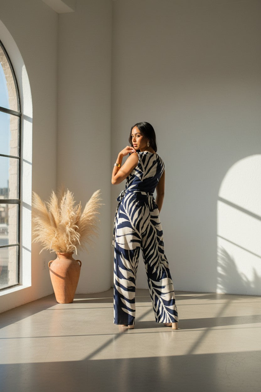 Midnight Botanical Mock Neck Jumpsuit