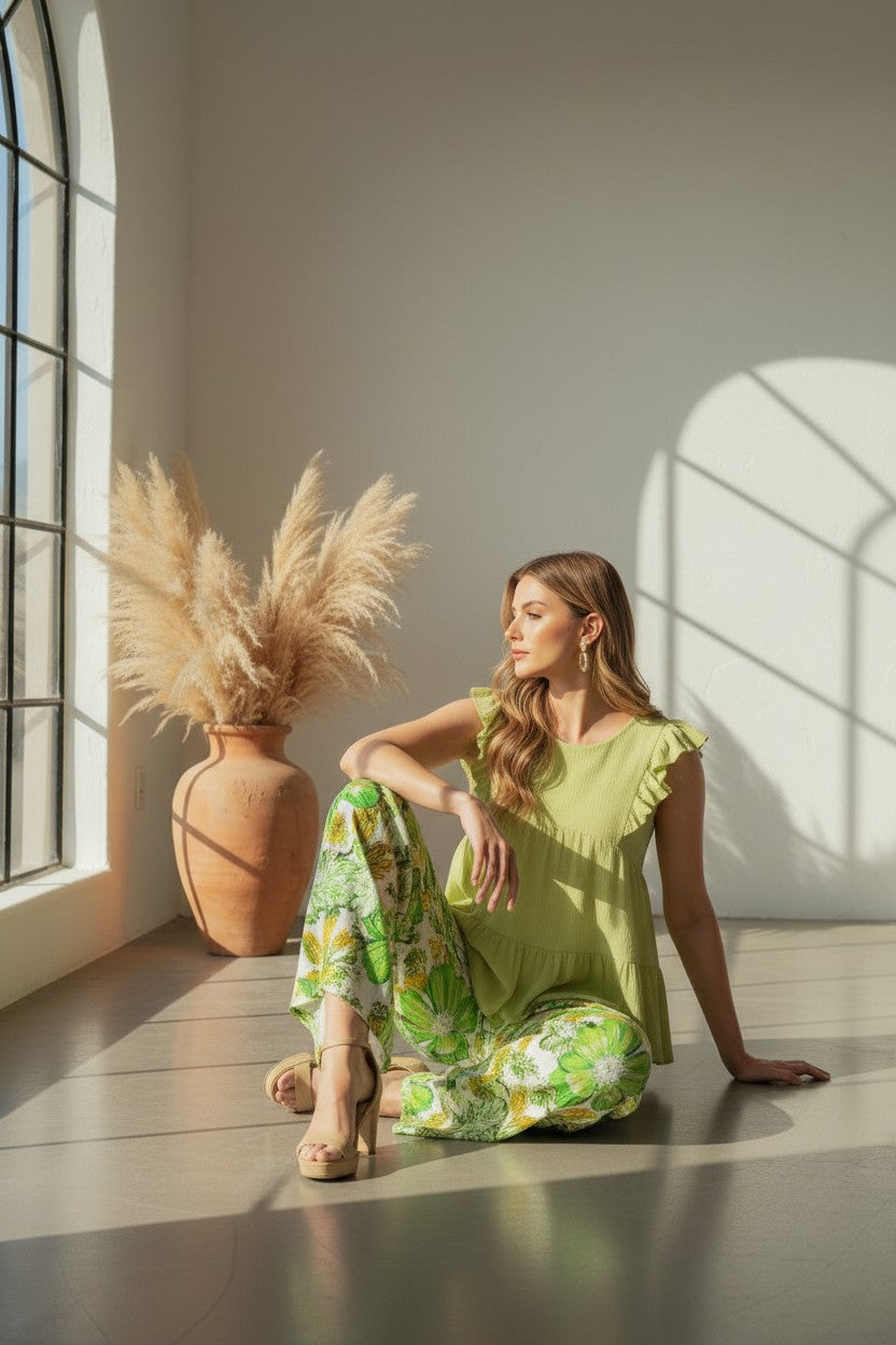 Mediterranean Mist Scallop Palazzo Pants