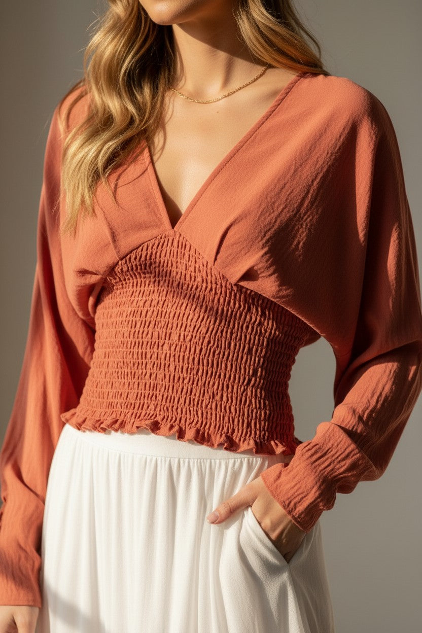 Coastal Breeze Ruched V-Neck Top