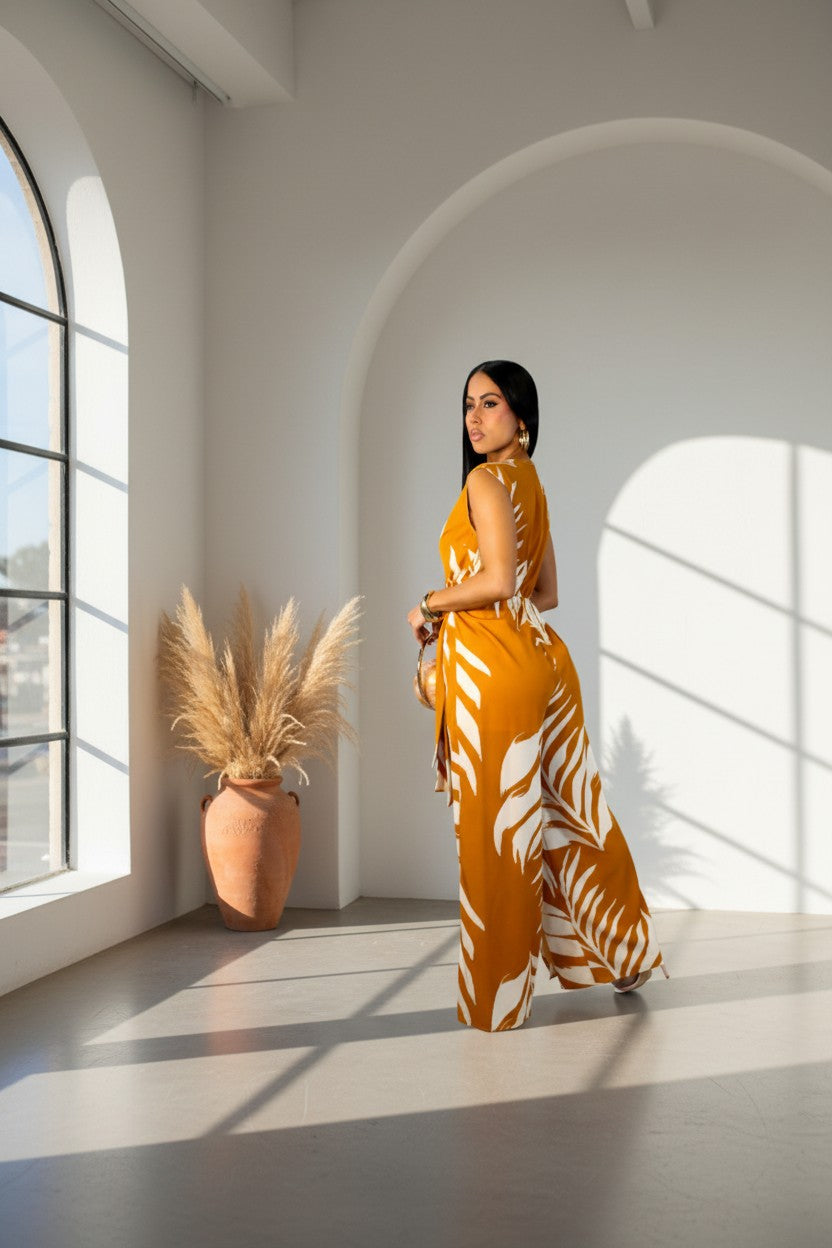 Amber Palm Surplice Jumpsuit