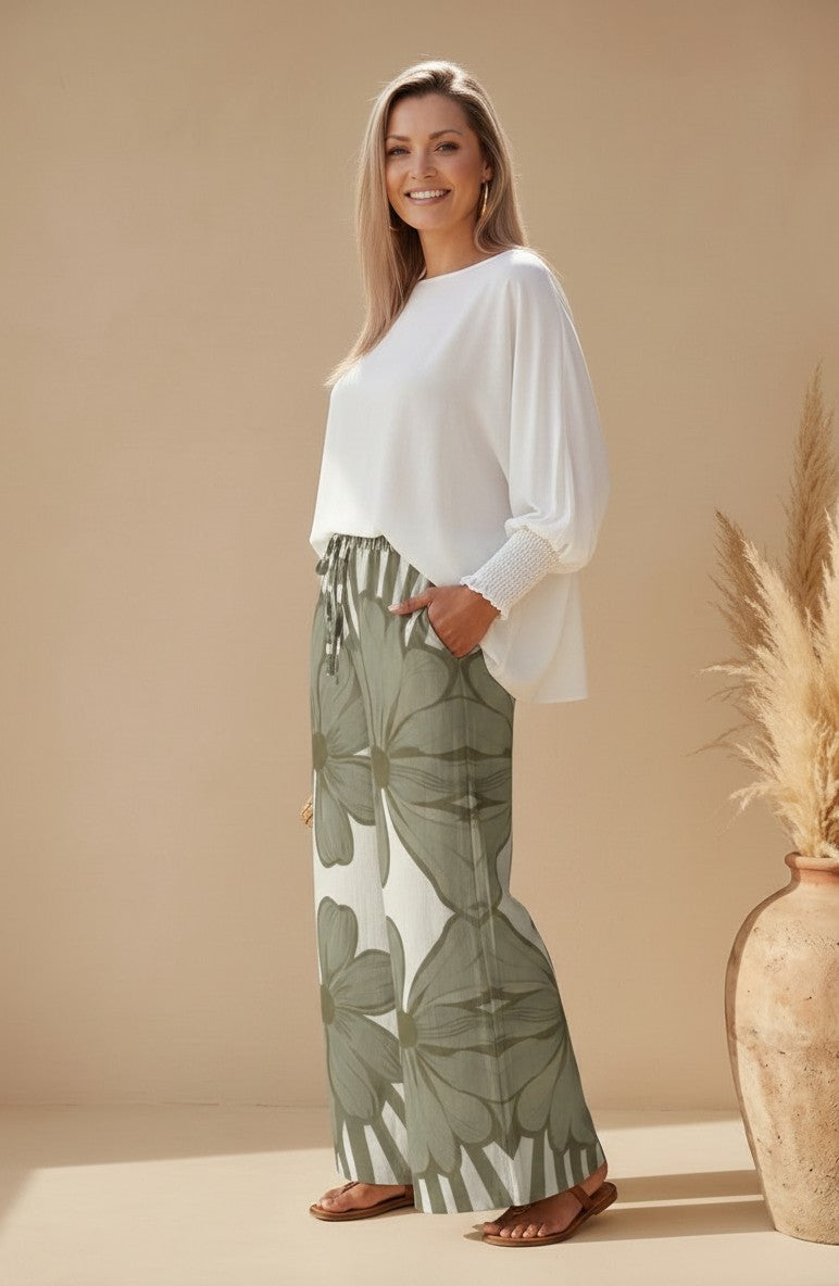 Leaf Palazzo Pants Green