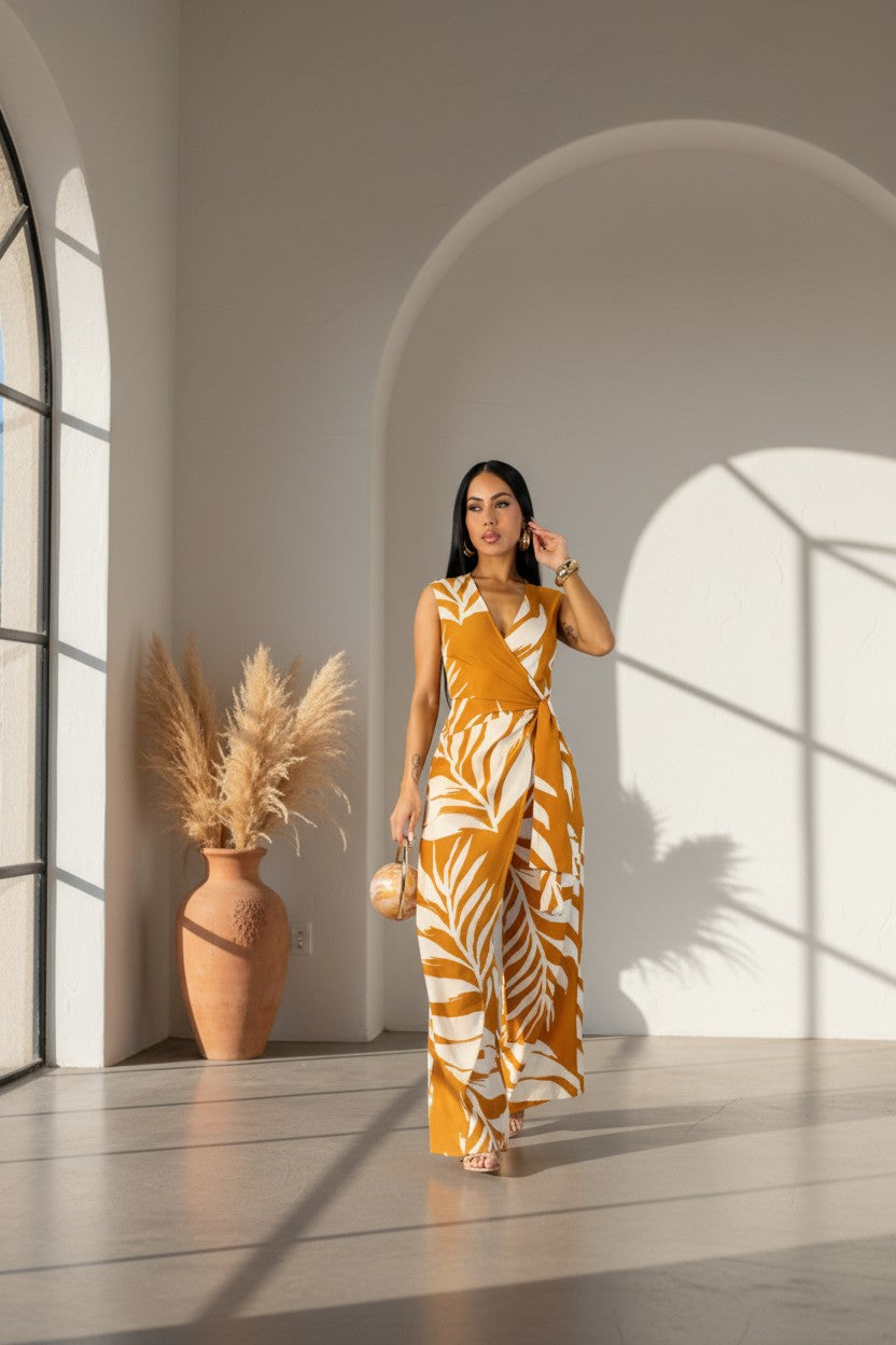 Amber Palm Surplice Jumpsuit