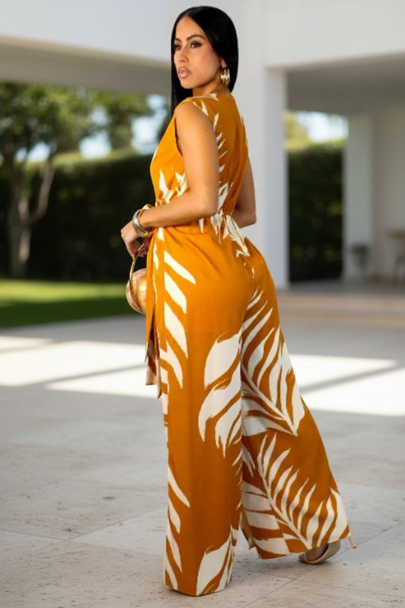 Amber Palm Surplice Jumpsuit
