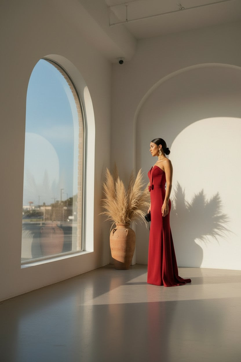 Crimson Allure Front-Slit Maxi