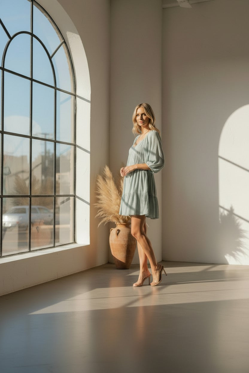 Sage Mist Tiered Tunic Dress