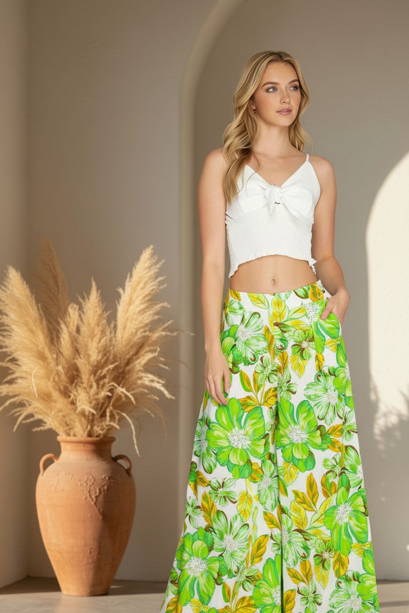 Mediterranean Mist Scallop Palazzo Pants