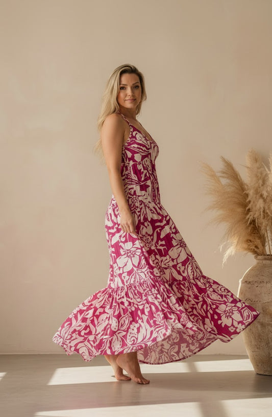 Magenta Bloom Open-Back Maxi