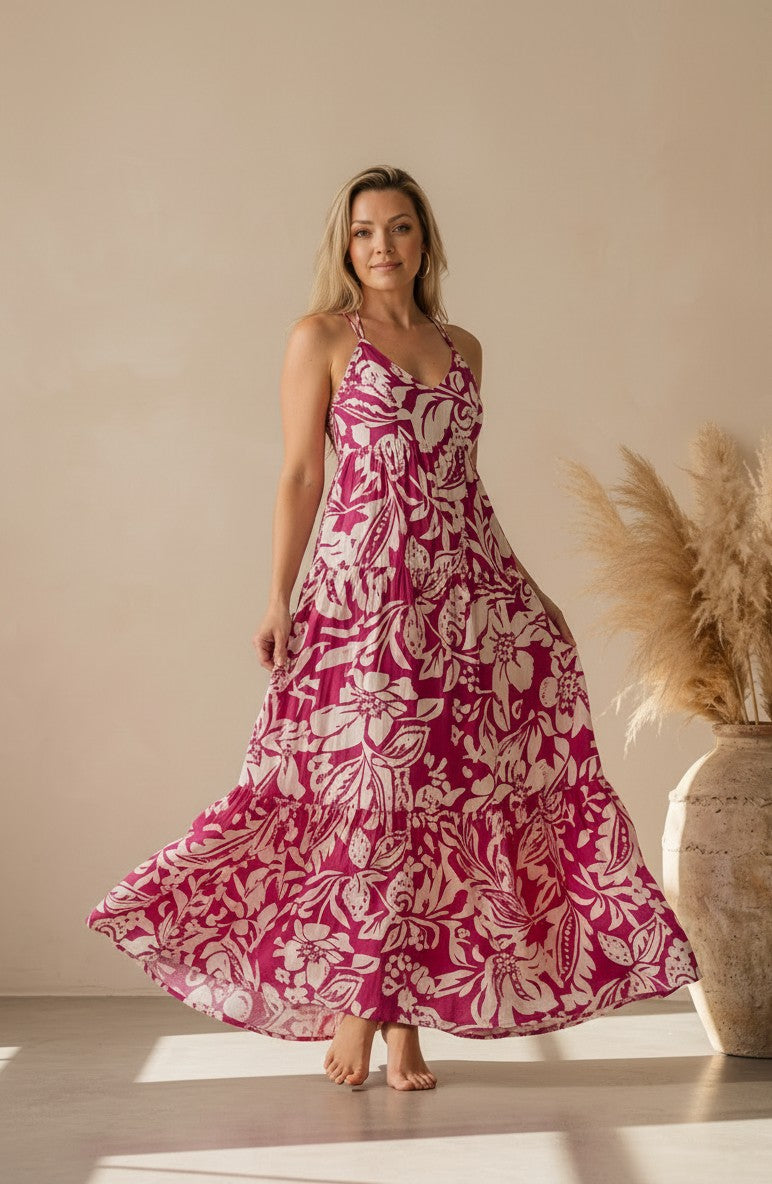Magenta Bloom Open-Back Maxi