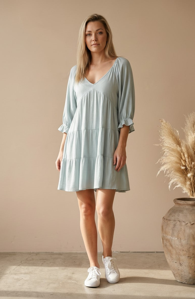 Sage Mist Tiered Tunic Dress