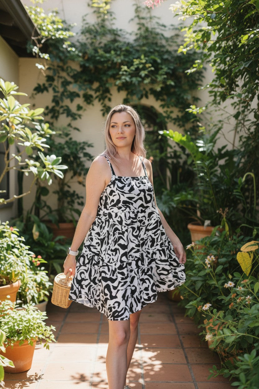 Multi-Print Tiered Mini Dress