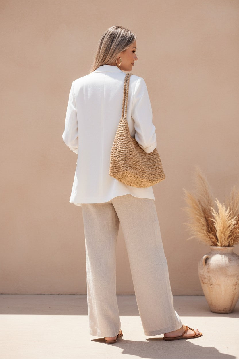 Monaco Open-Front Linen Blend Blazer