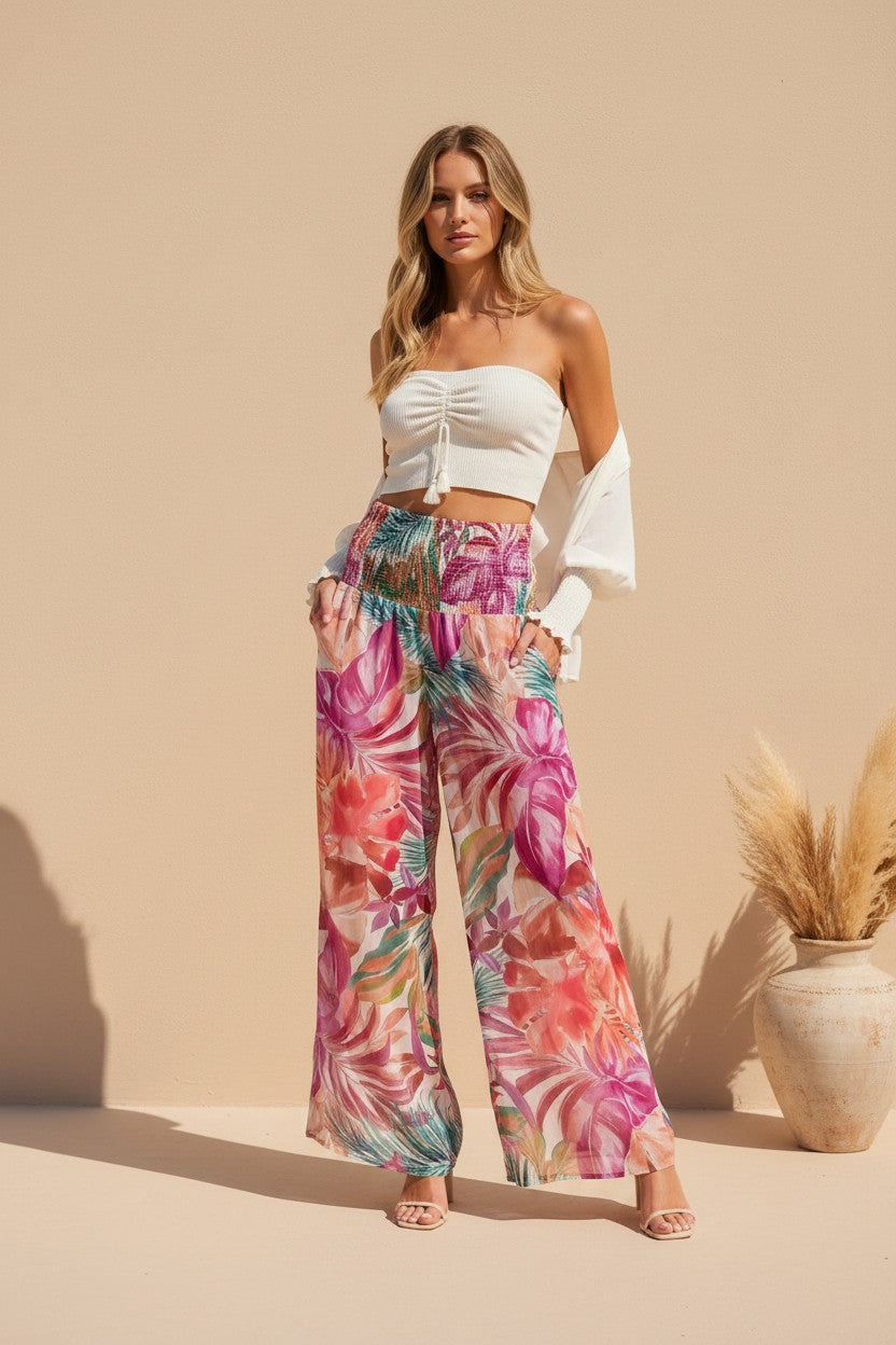 Havana Tropical Wide-Leg Palazzo Pants