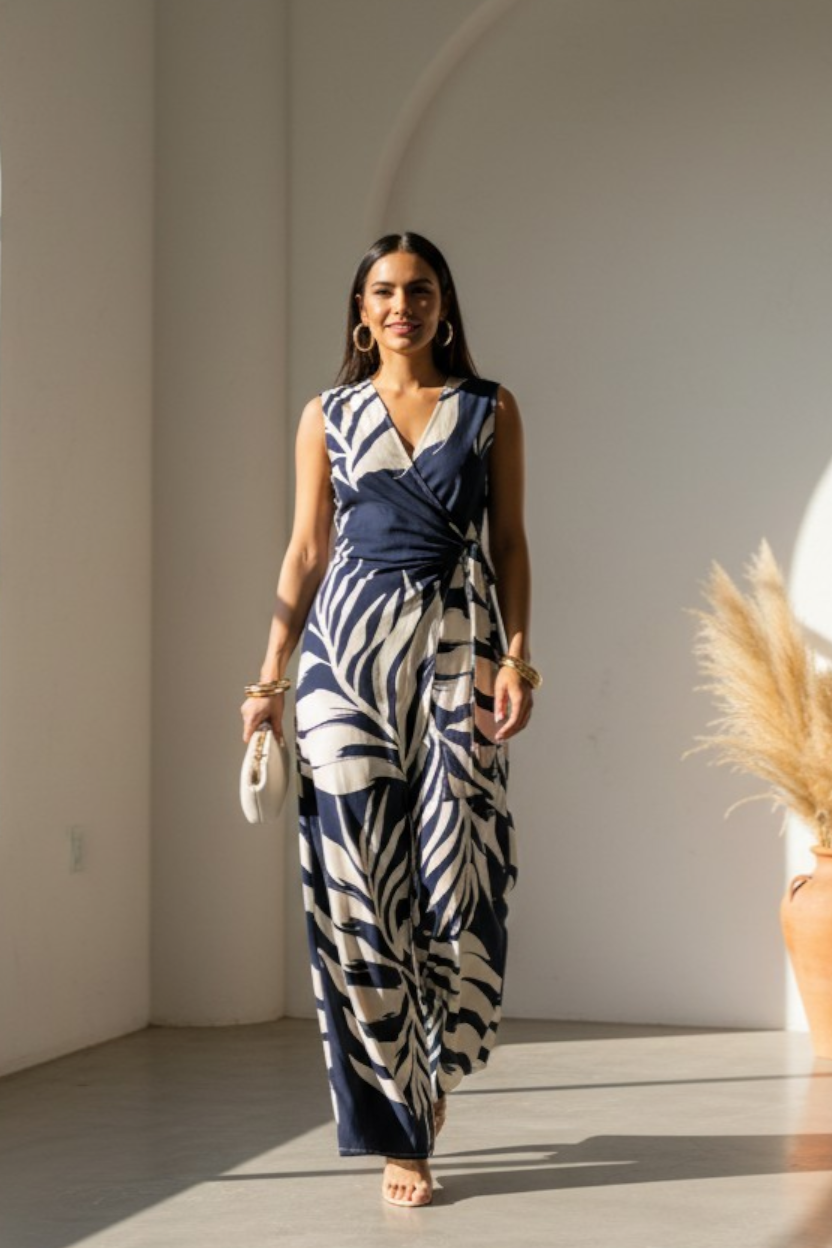 Midnight Botanical Mock Neck Jumpsuit