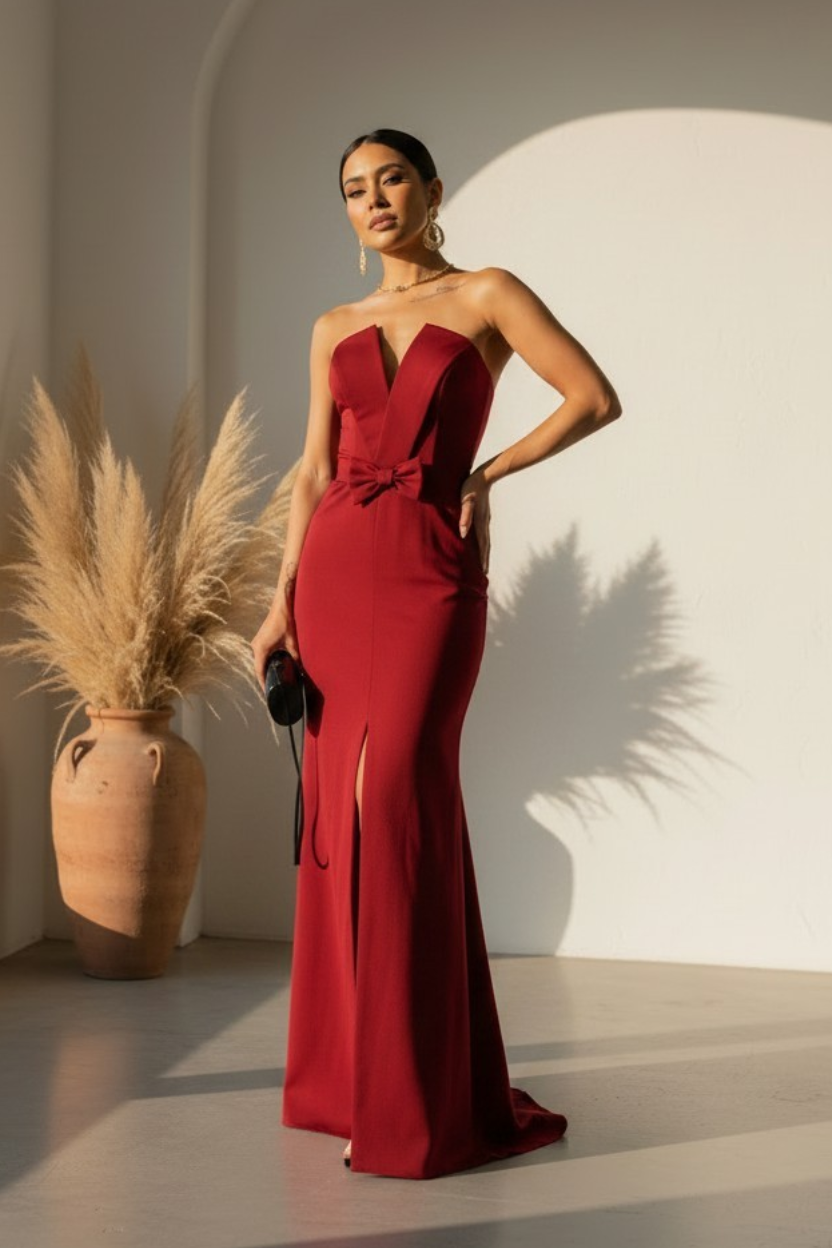 Crimson Allure Front-Slit Maxi