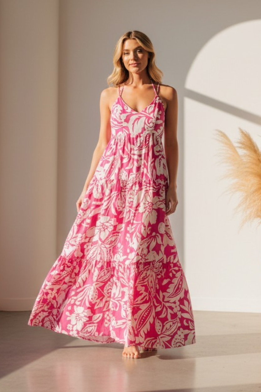 Magenta Bloom Open-Back Maxi