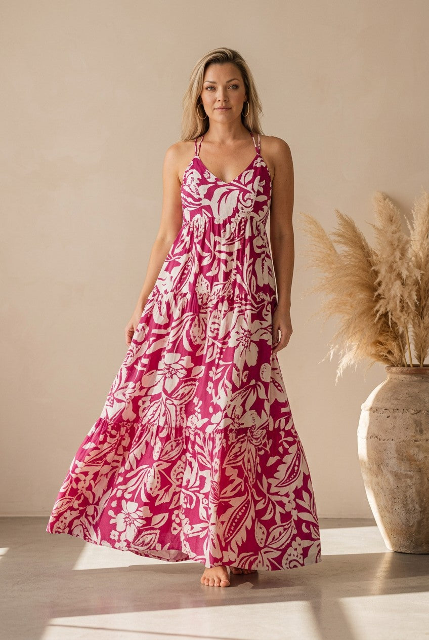 Magenta Bloom Open-Back Maxi