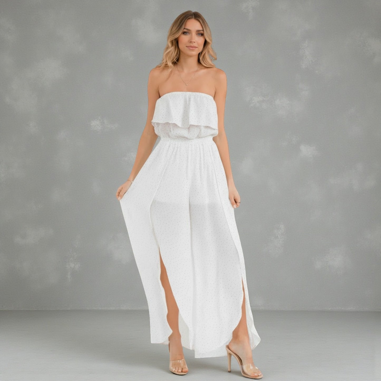 Sleeveless Polka Dot Wide Leg Jumpsuit