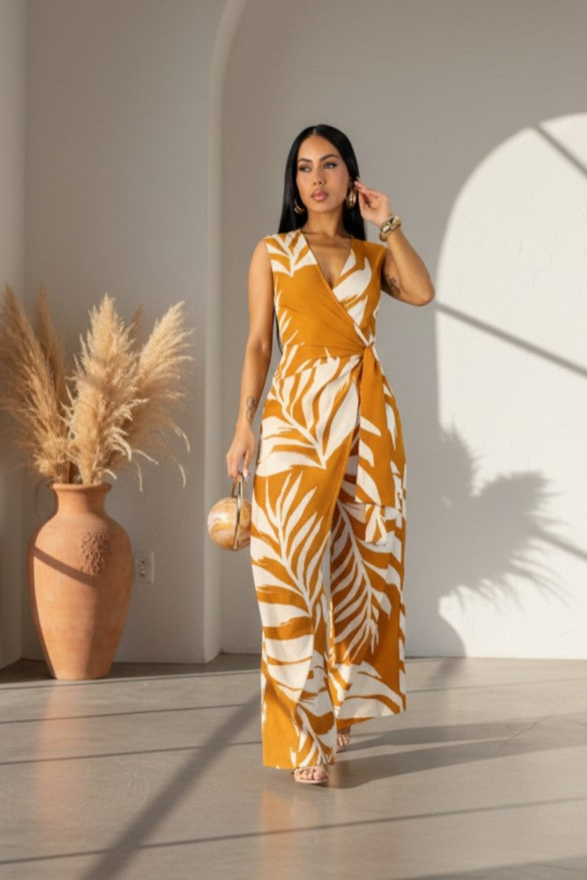 Amber Palm Surplice Jumpsuit