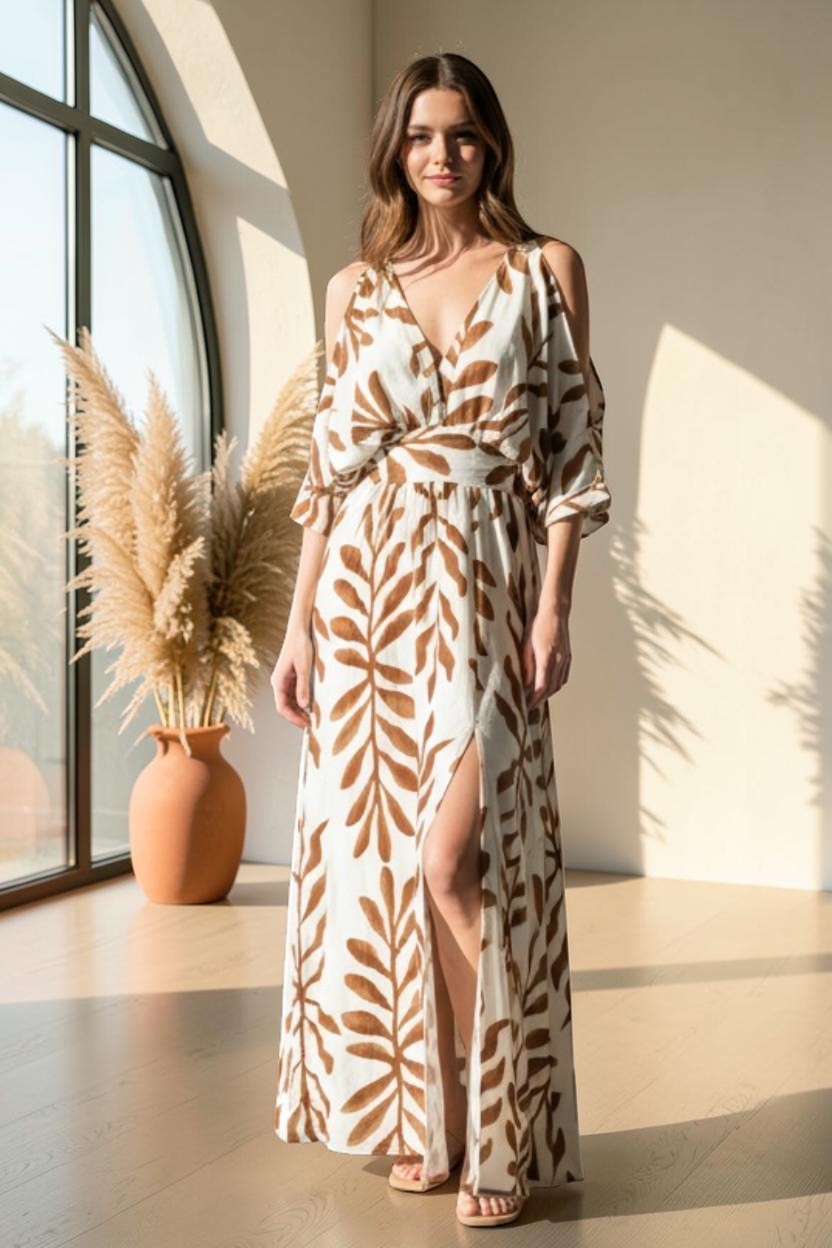 Terra Leaf Tie-Sleeve Maxi