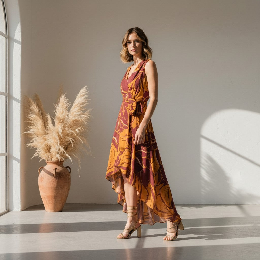 Self Tie High-Low Floral Maxi