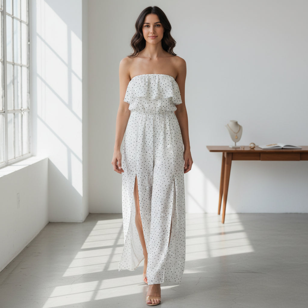 Sleeveless Polka Dot Wide Leg Jumpsuit