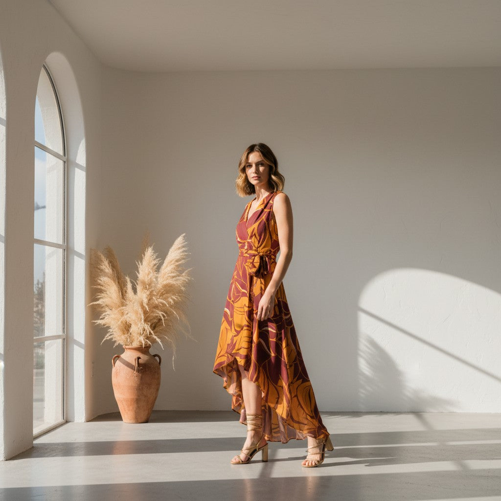 Self Tie High-Low Floral Maxi