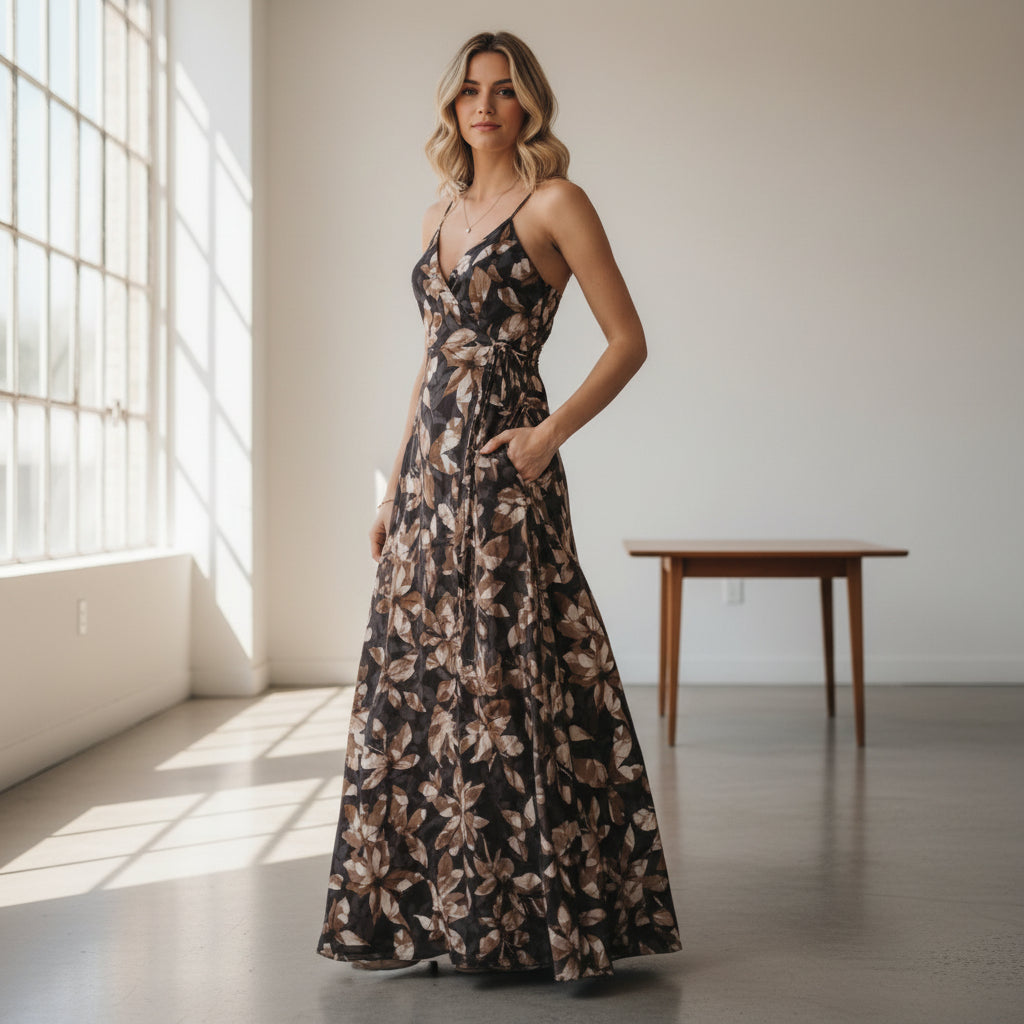 Open Back Floral V-Neck Maxi