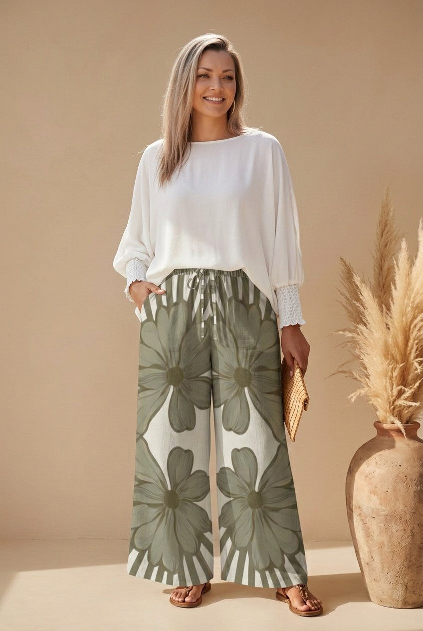 Leaf Palazzo Pants Green